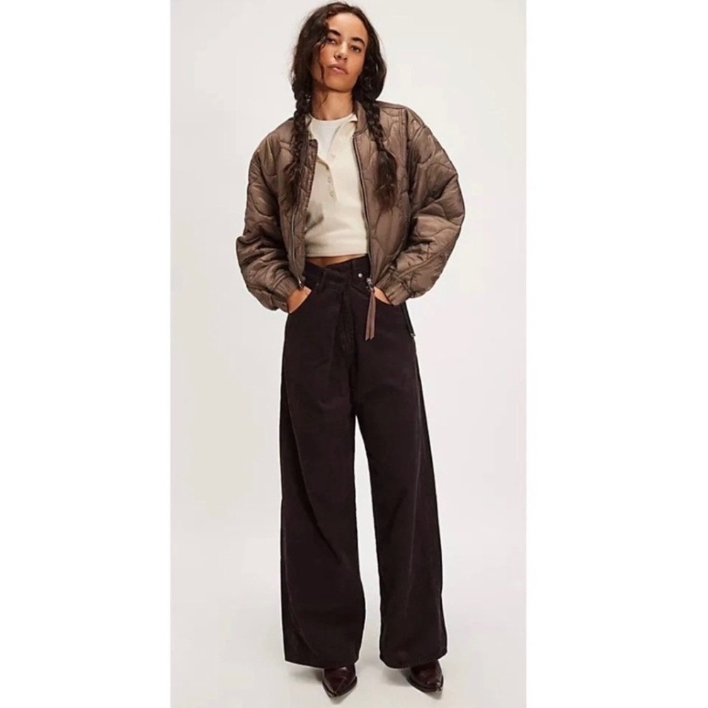 AGOLDE Corduroy Pants Women 31 Brown Excellent Wide Leg High Rise Keira
